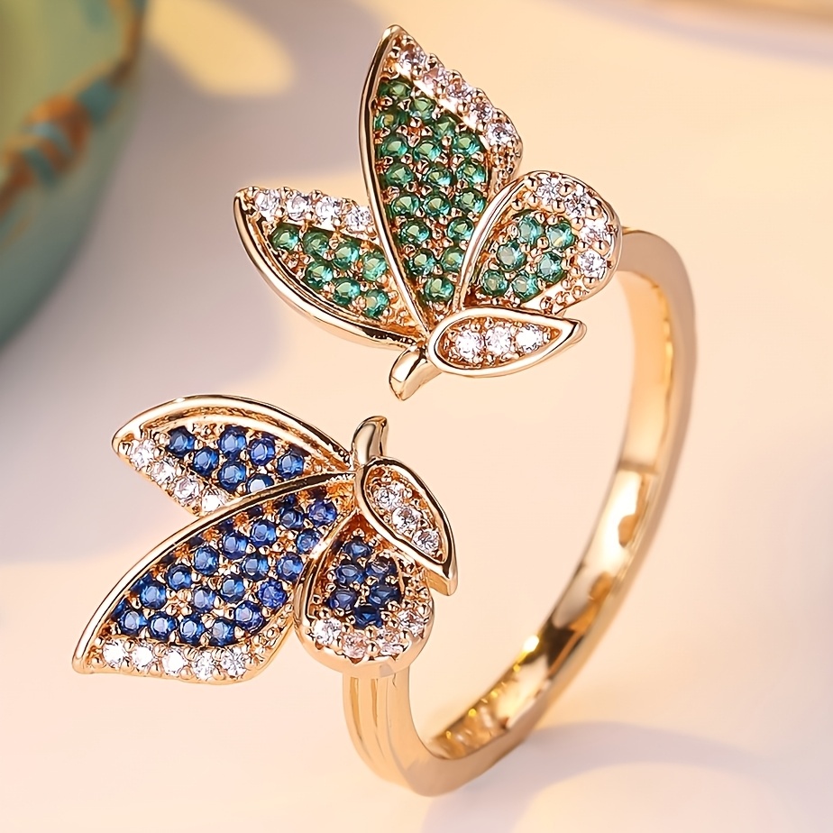 ANGOL Butterfly Open Ring, Two-Tone Color Block, Unisex Fashion